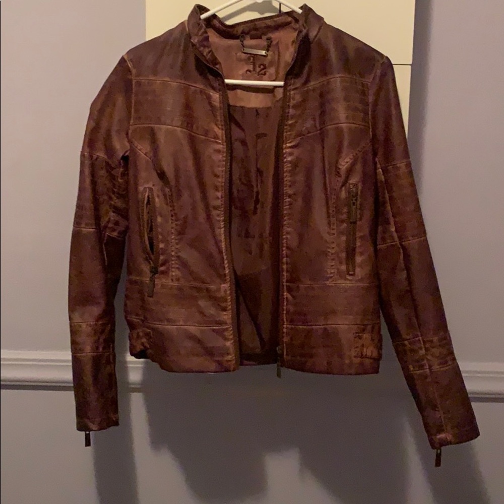 faded brown leather jacket